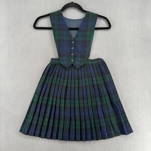 Blarney‎ School Girl Uniform Skirt Dress 28 Wool Tartan Plaid Ireland Blue Green